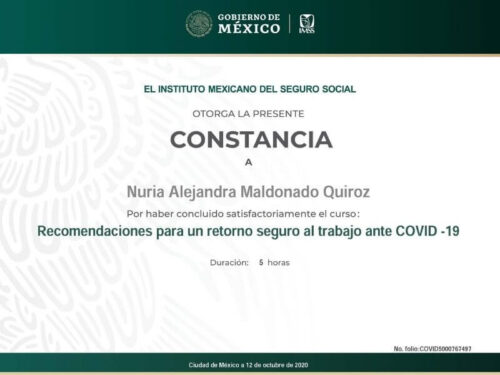 Instituto del Seguro Social - Constancia a Nuria Alejandra Maldonado Quiroz - Viajes BeYou