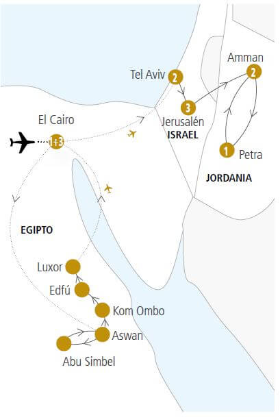 Trayectoria Tour Egipto, Israel y Jordania